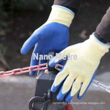 NMSAFETY 10g yellow polycotton liner recubierto de látex arruga guantes de seguridad